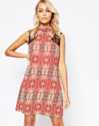 Little Mistress Printed Shift Dress With High Neck - Print