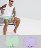 Asos Design Swim Shorts In Green & Purple In Short Length 2 Pack Save - Multi