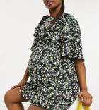Fashion Union Maternity Mini Dress With Ruffle Sleeve In Ditsy Floral-black