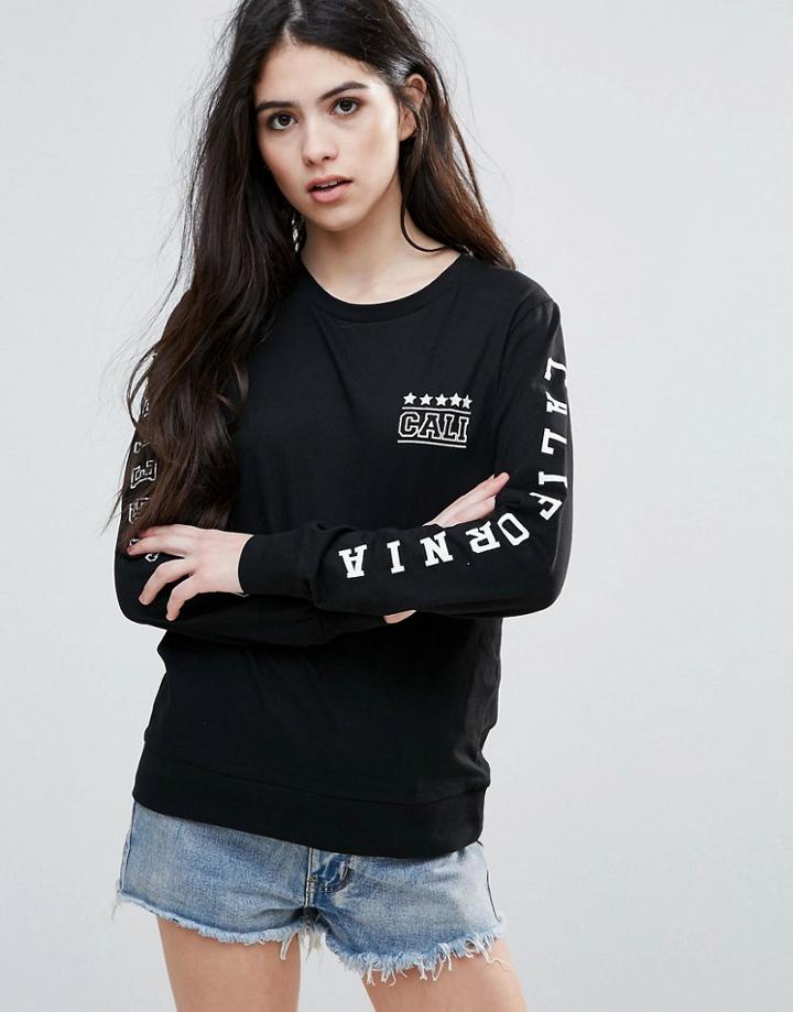 Brave Soul Print Sleeve Top - Black
