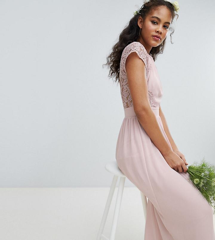 Tfnc Tall Maxi Bridesmaid Dress With Scalloped Lace And Open Back - Brown