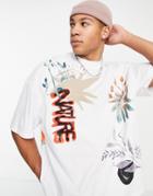 Topman Extreme Oversized T-shirt With Nature Embroidery And Print In White