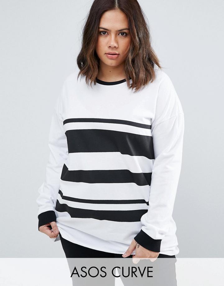 Asos Curve T-shirt In Block Stripe With Long Sleeve - Multi