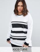 Asos Curve T-shirt In Block Stripe With Long Sleeve - Multi