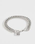 Asos Design Chunky Chain Bracelet With Padlock In Silver Tone