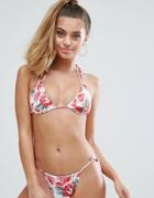Missguided Floral Double Strap Bikini Top - Red