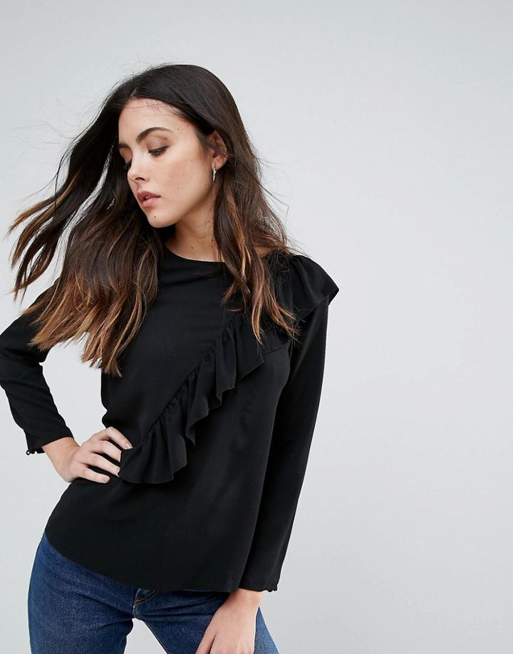 Brave Soul Frill Blouse - Black