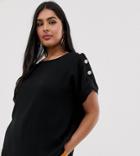 River Island Plus Blouse With Button Detail In Black - Black
