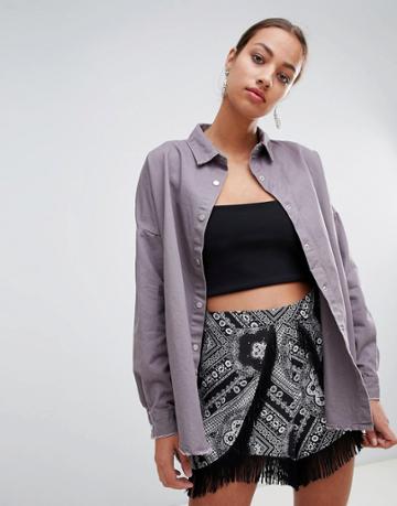 Missguided Oversized Denim Shirt - Purple