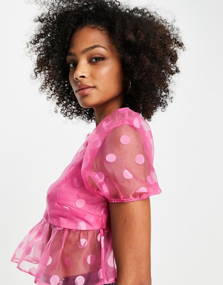 Miss Selfridge Organza Spot Top In Hot Pink