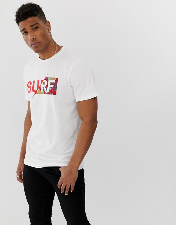 Jack & Jones Originals T-shirt With Split Surf Slogan In White - White