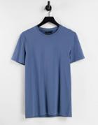 Asos Design Cotton Blend Muscle Fit T-shirt With Crew Neck In Washed Blue - Mblue-blues
