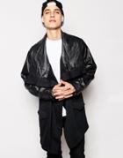Standard Issue Square Overcoat With Faux Leather Sleeves - Black