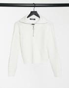 Fashion Union Sweater With Half Zip In Cable Knit-white