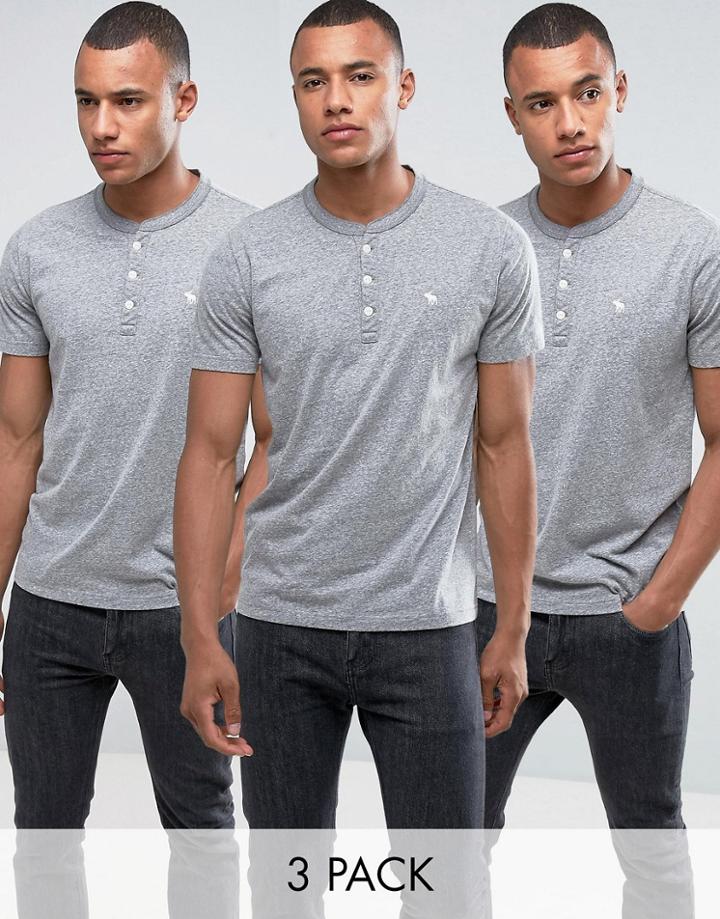 Abercrombie & Fitch 3 Pack Henley Muscle Slim Fit T-shirt In Gray - Gray