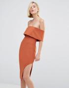 Lavish Alice Deep Bandeau Asymmetric Hem Midi Dress - Tan
