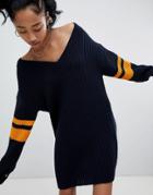 Asos Design Oversize Dress With Sports Tipping - Navy