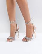 True Decadence Silver Ankle Tie Heeled Sandal - Silver