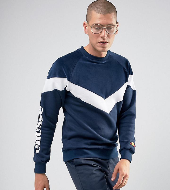 Ellesse Velour Chevron Sweatshirt In Navy - Navy