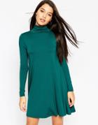 Asos Swing Dress With Turtleneck And Long Sleeves - Burgundy
