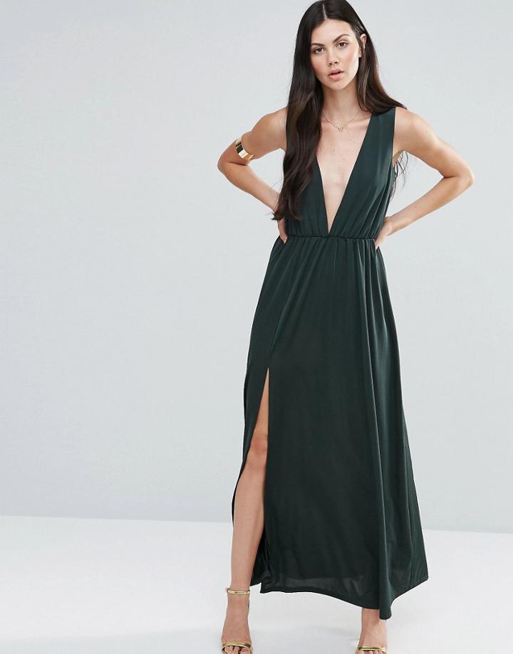 Pixie & Diamond Deep V Maxi Dress - Forest Green