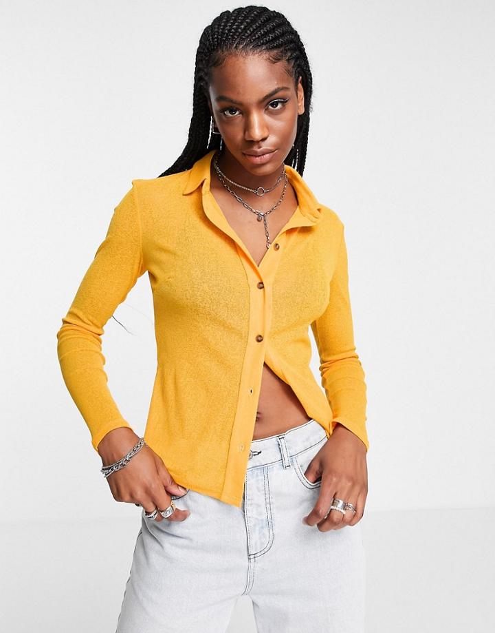 Topshop Plain Mesh Shirt In Orange