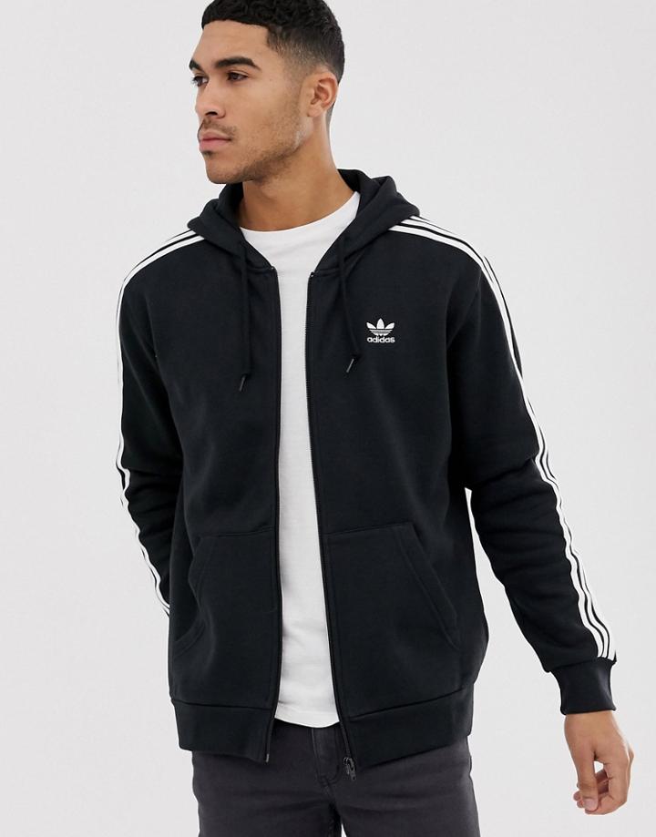 Adidas Originals Zip Hoodie With Small Trefoil Logo In Black - Black