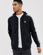Adidas Originals Zip Hoodie With Small Trefoil Logo In Black - Black
