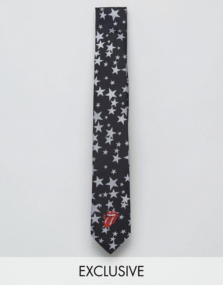 Reclaimed Vintage Inspired Tie With Rolling Stones Logo - Black