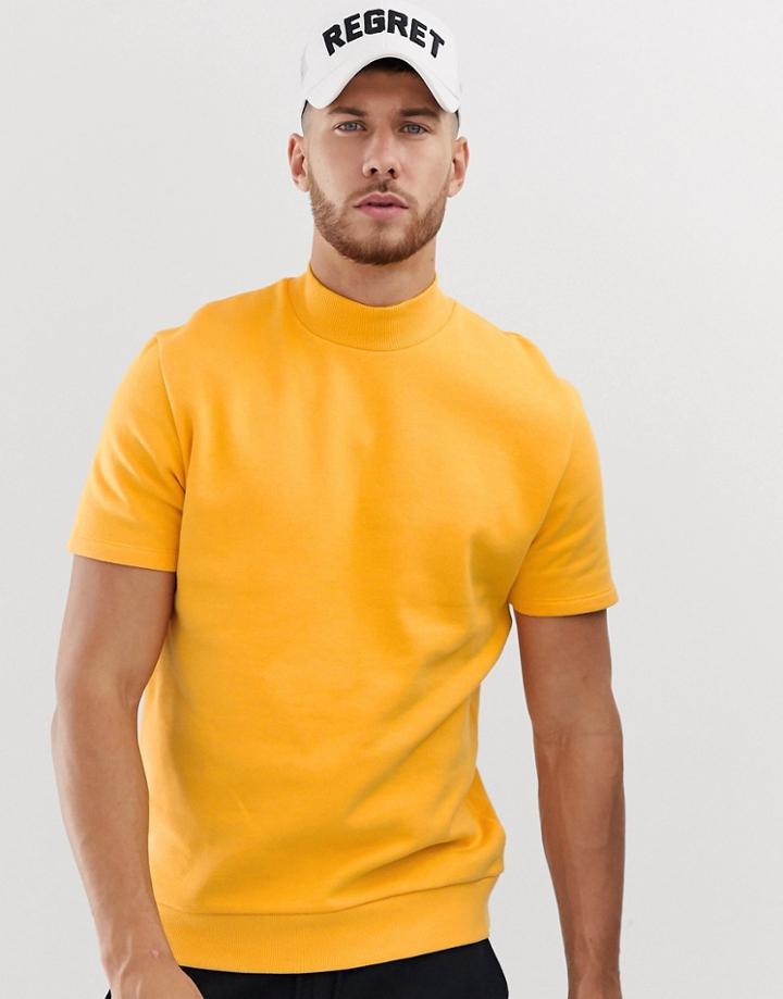 Asos Design Short Sleeve Turtleneck Sweatshirt In Yellow - Yellow
