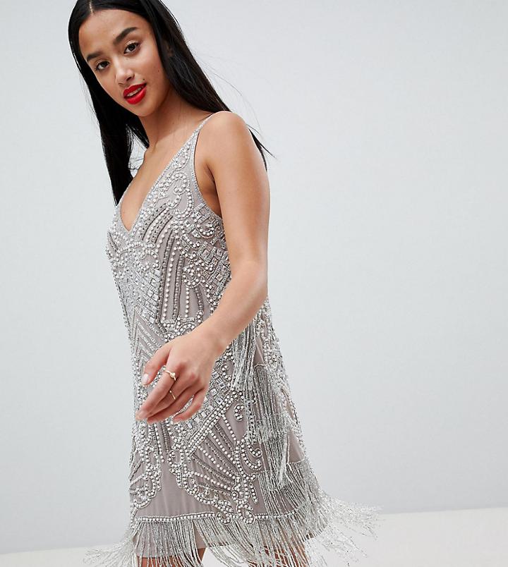 Asos Edition Petite Embellished Cami Mini Dress - Gray