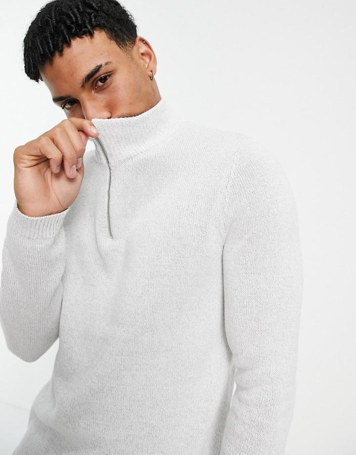 Asos Design Midweight Half Zip Cotton Sweater In Light Gray-grey