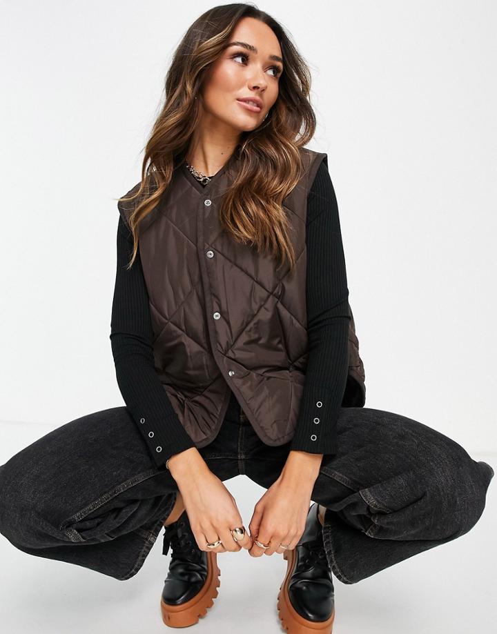 & Other Stories Quilted Gilet In Dark Brown - Bronze
