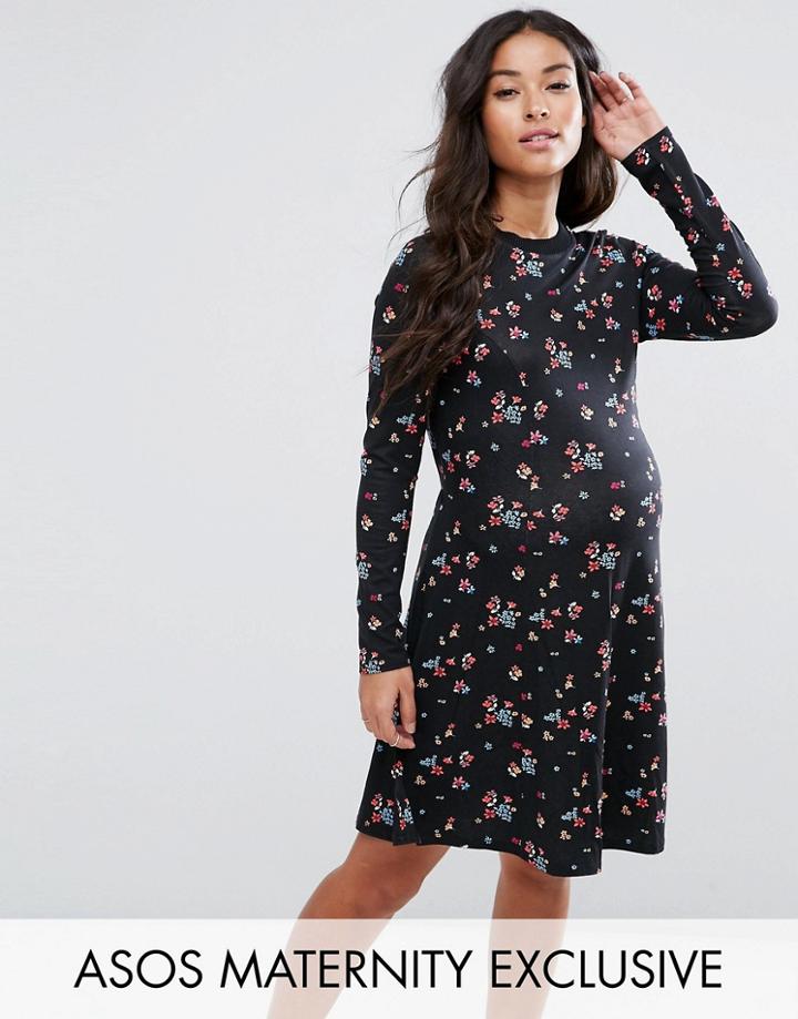 Asos Maternity Skater Dress In Ditsy Floral - Multi