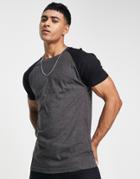 Brave Soul Raglan T-shirt In Charcoal & Black-gray