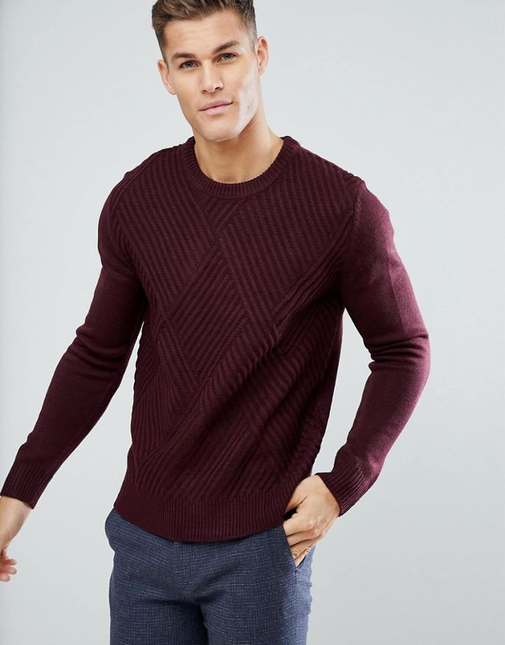 Stradivarius Rib Texture Sweater In Burgundy - Red