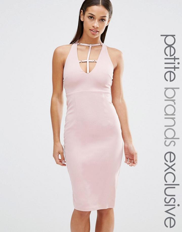 Naanaa Petite Sleeveless Plunge Cross Back Pencil Dress - Tawny Rose