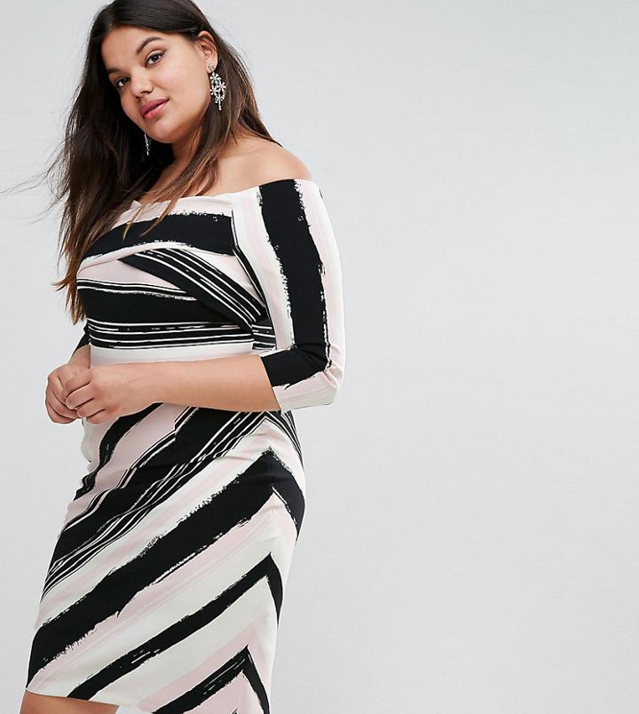 Coast Plus Colombus Bardot Striped Pencil Dress - Multi