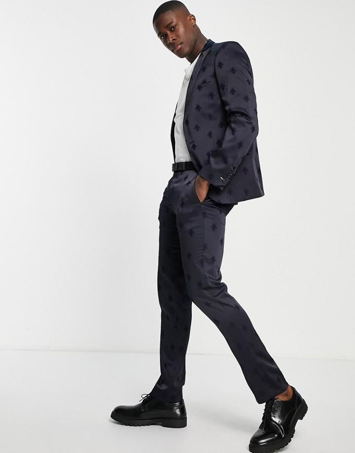 Twisted Tailor Morata Skinny Suit Pants In Navy With Bee Jacquard Flocking