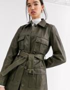 Muubaa Belted Utility Patent Leather Jacket In Olive-green