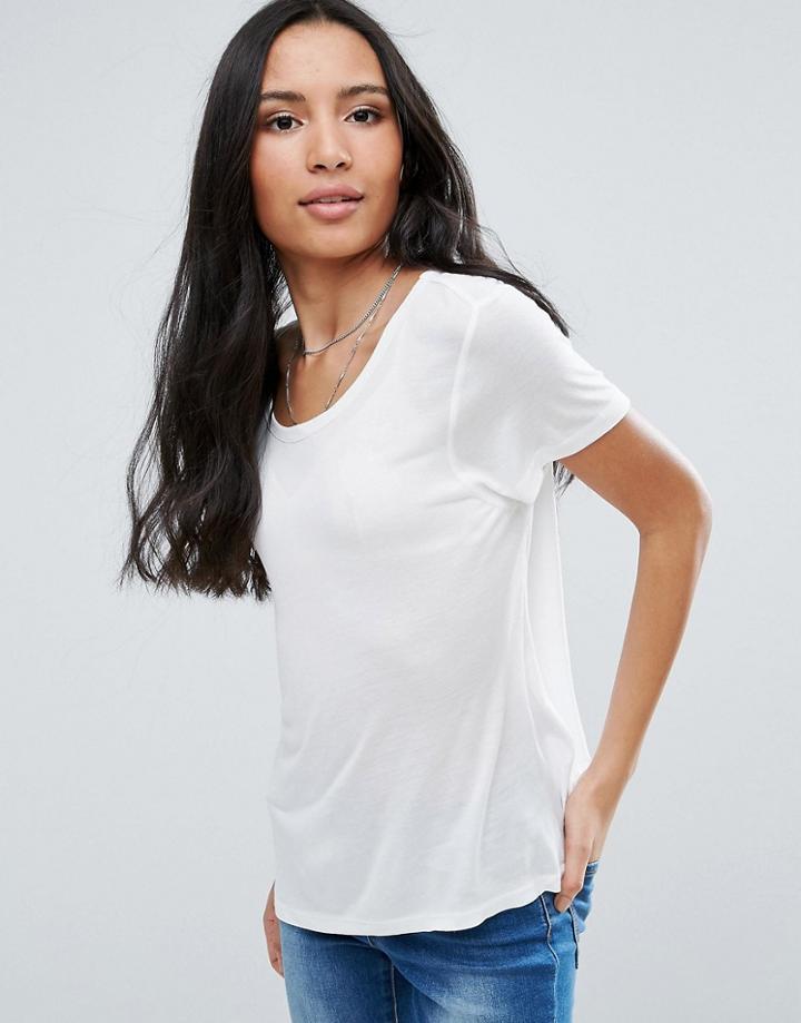 Brave Soul Scoop Neck T-shirt - Cream