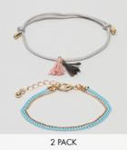 Asos Design Pack Of 2 Fabric And Woven Chain Tassel Bracelets - Gold