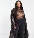 Asos Design Curve Crinkle Faux Leather Trench Coat In Oxblood-red