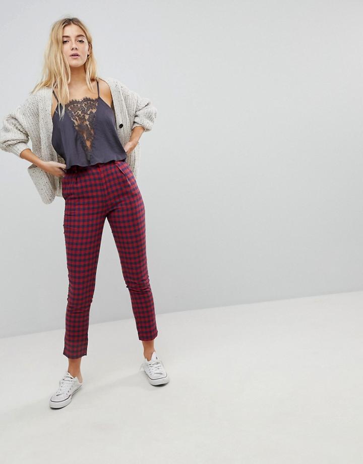 Daisy Street Tailored Pants In Check - Red