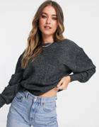 Asos Design Boxy Sweater With Crew Neck In Dark Gray-grey