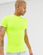 Asos Design Muscle Fit T-shirt With Turtleneck In Neon Yellow - Yellow