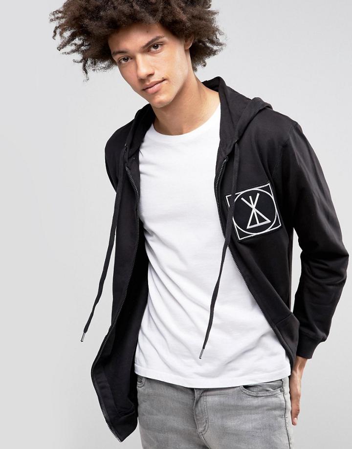 Long Clothing Icon Oversized Zip Thru Hoodie - Black