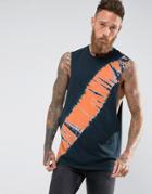 Asos Sleeveless T-shirt With Extreme Dropped Armhole And Diagonal Orange Tie-dye - Black