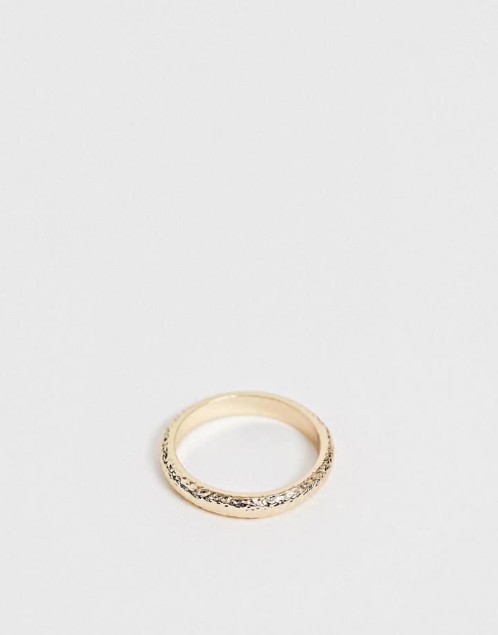 Asos Design Minimal Ring With Fine Texture In Gold Tone - Gold