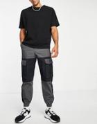 Topman Relaxed Cut And Sew Paneled Cargo Pants In Charcoal-grey